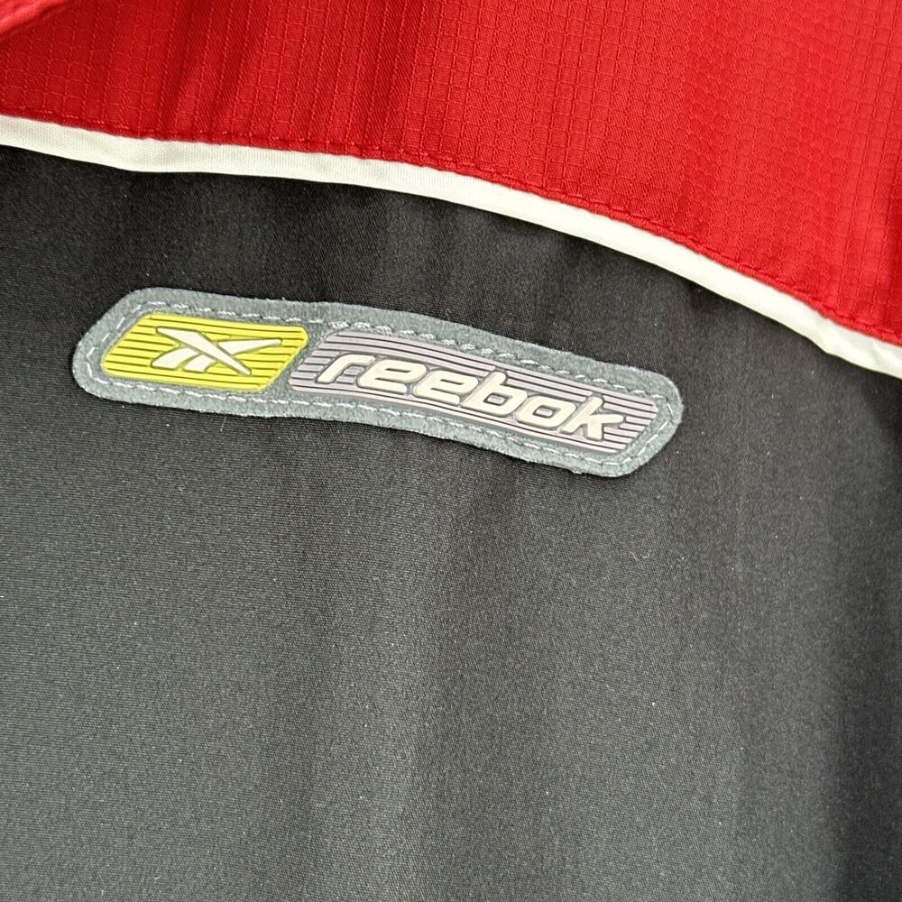 Vintage Reebok Jacket Mens XL Red Black Full Zip Windbreaker Hidden Hood - Picture 2 of 9